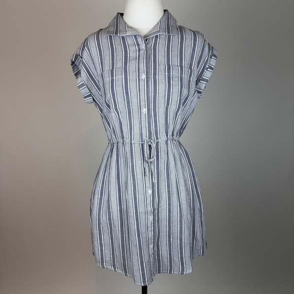 Japna Dresses & Skirts - Japna Blue/White Striped Cotton Shirt Dress Size Medium Pockets Vacation Beach